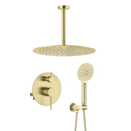 Kibi Circular Pressure Balanced Ceiling Mounted 2-Function Shower System w Rough In Valve- Brushed Gold KSF408BG